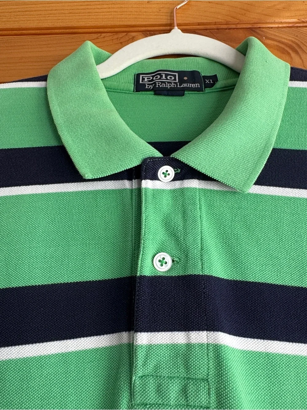 Polo Ralph Lauren XL Green Navy Striped Polo Shirt Cotton Short Sleeve Pony Logo